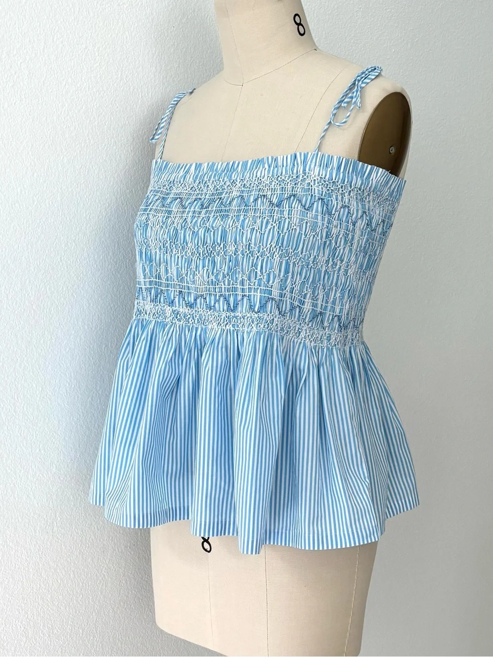 J. Crew Paloma Blue Smocked Cami Top NWT Blue White Stripe Cotton Cottagecore L